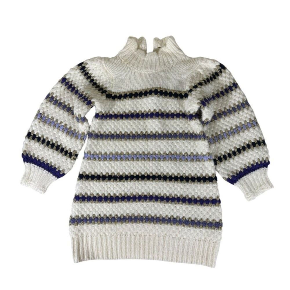 Janie and Jack Cream Striped High Neck Sweater Dress Size 4